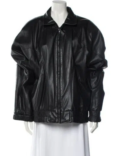 Pre-owned Andrew Marc Leather Bomber Jacket In Black