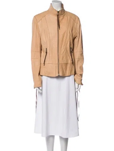 Pre-owned Andrew Marc Leather Bomber Jacket In Brown