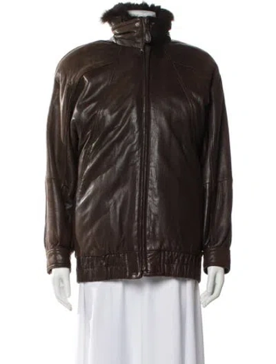 Pre-owned Andrew Marc Leather Bomber Jacket In Brown