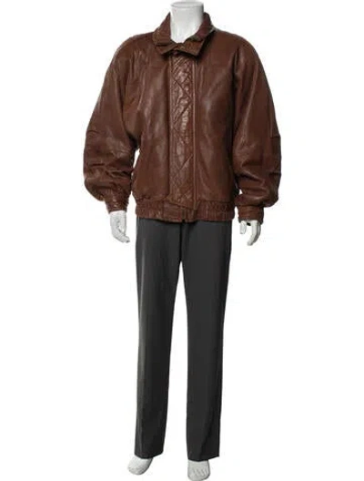 Pre-owned Andrew Marc Leather Bomber Jacket In Brown