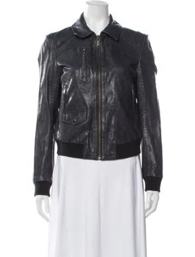 Pre-owned Andrew Marc Leather Bomber Jacket In Brown
