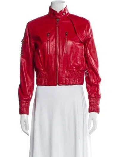 Pre-owned Andrew Marc Leather Bomber Jacket In Red