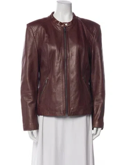 Pre-owned Andrew Marc Leather Coat In Burgundy
