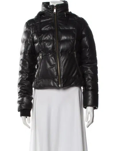 Pre-owned Andrew Marc Leather Down Coat In Black