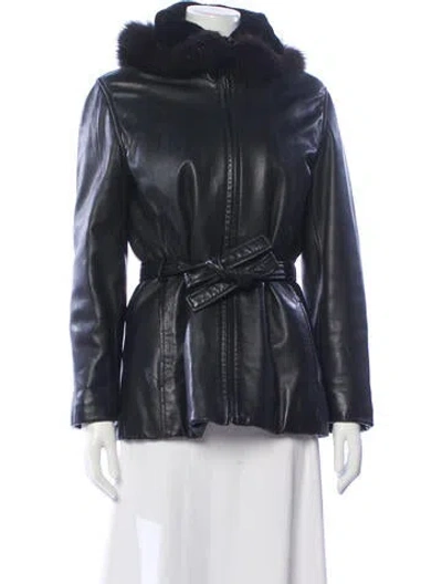 Pre-owned Andrew Marc Leather Down Coat In Blue