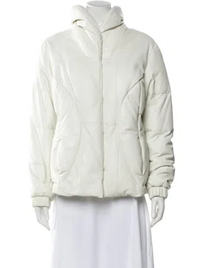 Pre-owned Andrew Marc Leather Down Coat In White