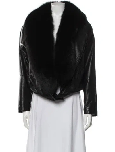 Pre-owned Andrew Marc Leather Faux Fur Coat In Black