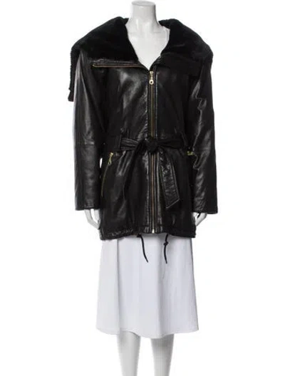 Pre-owned Andrew Marc Leather Faux Fur Coat In Black