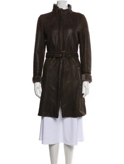 Pre-owned Andrew Marc Leather Faux Fur Coat In Brown
