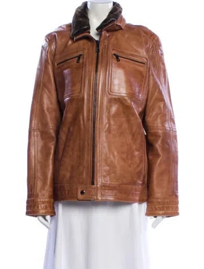 Pre-owned Andrew Marc Leather Faux Fur Jacket In Brown