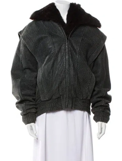 Pre-owned Andrew Marc Leather Faux Fur Jacket In Green