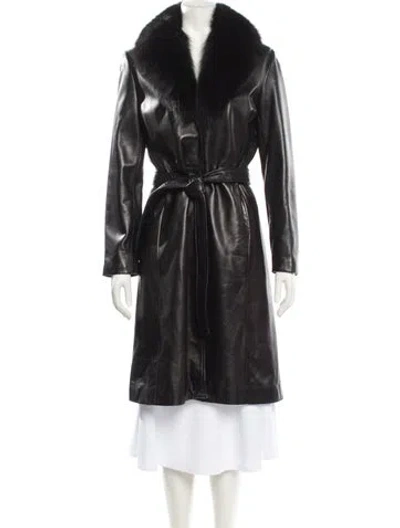 Pre-owned Andrew Marc Leather Fur Coat In Black