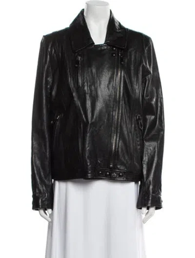 Pre-owned Andrew Marc Leather Fur Jacket In Black