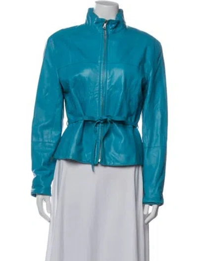 Pre-owned Andrew Marc Leather Jacket In Blue