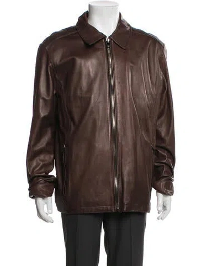Pre-owned Andrew Marc Leather Moto Jacket In Brown