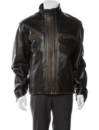 Pre-owned Andrew Marc Leather Moto Jacket In Brown