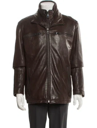 Pre-owned Andrew Marc Leather Moto Jacket In Brown
