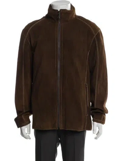 Pre-owned Andrew Marc Leather Moto Jacket In Brown