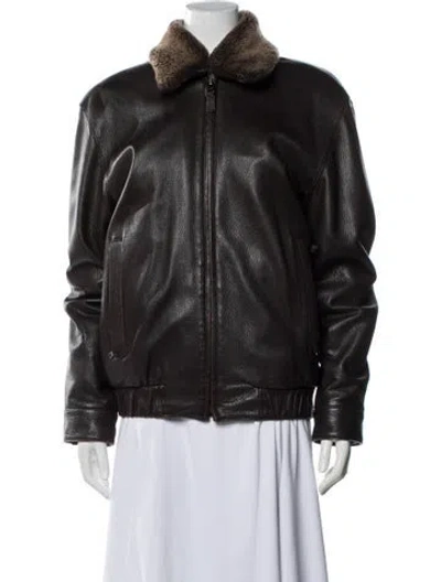 Pre-owned Andrew Marc Leather Moto Jacket In Brown