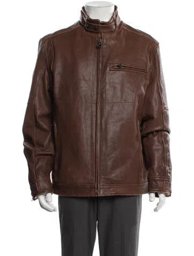 Pre-owned Andrew Marc Leather Moto Jacket In Brown