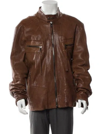 Pre-owned Andrew Marc Leather Moto Jacket In Brown
