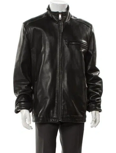 Pre-owned Andrew Marc Leather Moto Jacket In Gray