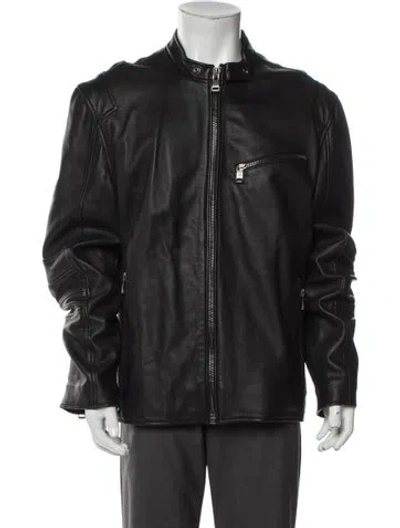 Pre-owned Andrew Marc Leather Moto Jacket In Gray