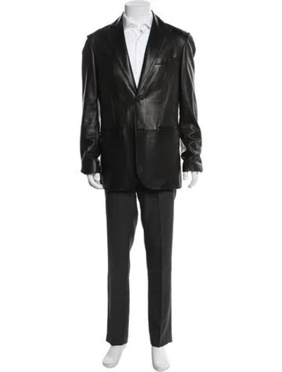 Pre-owned Andrew Marc Leather Overcoat In Black