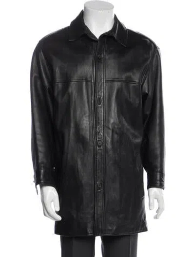 Pre-owned Andrew Marc Leather Overcoat In Black