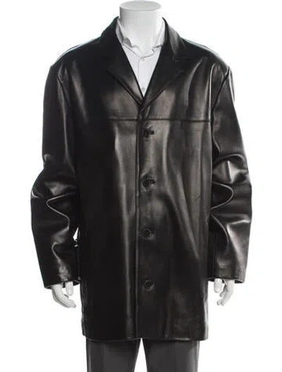 Pre-owned Andrew Marc Leather Overcoat In Black