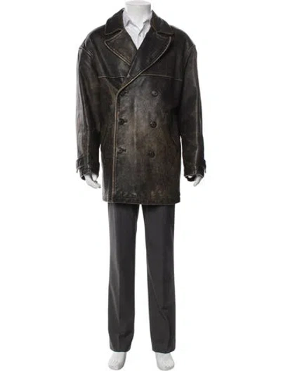 Pre-owned Andrew Marc Leather Overcoat In Brown