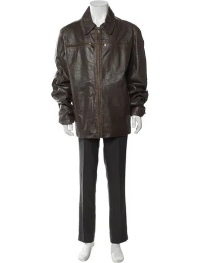 Pre-owned Andrew Marc Leather Overcoat In Brown