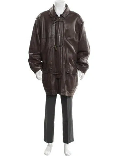 Pre-owned Andrew Marc Leather Parka In Brown