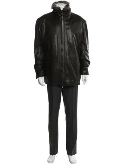 Pre-owned Andrew Marc Leather Parka In Green