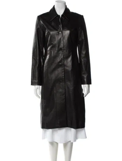 Pre-owned Andrew Marc Leather Peacoat In Brown