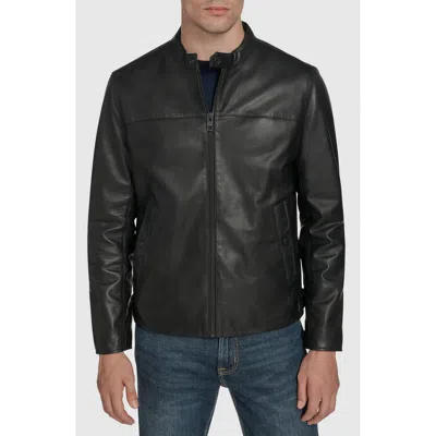 Andrew Marc Leather Racer Jacket In Black