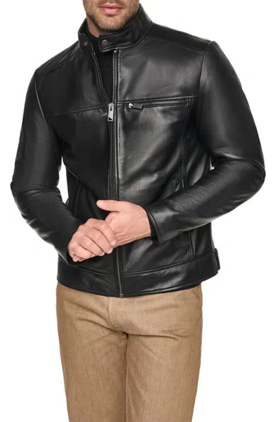 Andrew Marc Leather Racer Jacket In Black