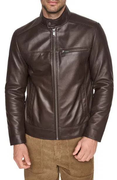 Andrew Marc Leather Racer Jacket In Hickory