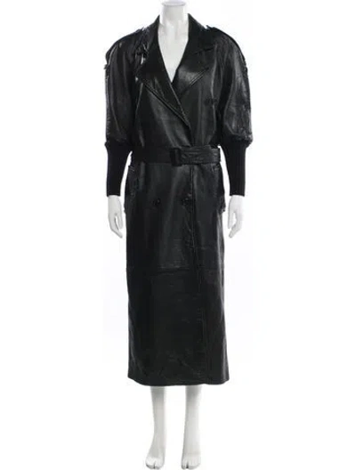 Pre-owned Andrew Marc Leather Trench Coat In Black