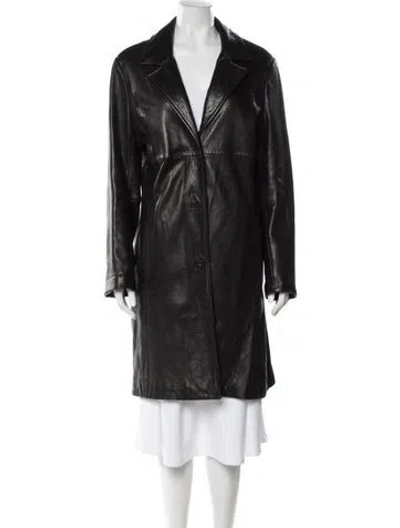 Pre-owned Andrew Marc Leather Trench Coat In Black