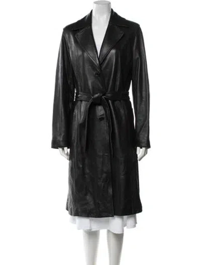 Pre-owned Andrew Marc Leather Trench Coat In Black