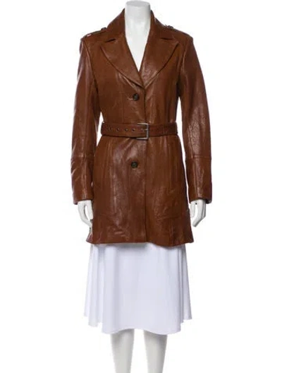 Pre-owned Andrew Marc Leather Trench Coat In Brown