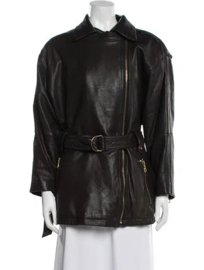 Pre-owned Andrew Marc Leather Trench Coat In Brown