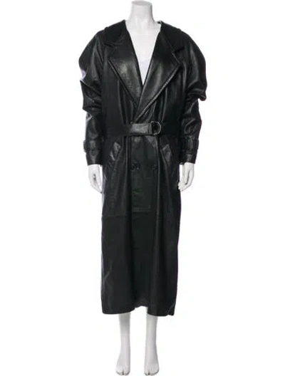 Pre-owned Andrew Marc Leather Trench Coat In Green
