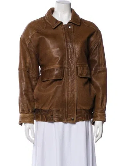 Pre-owned Andrew Marc Leather Utility Jacket In Brown