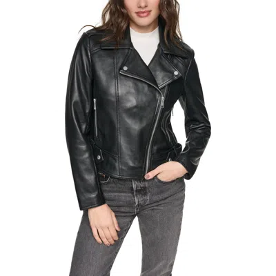 Andrew Marc Lecroy Leather Moto Jacket In Black