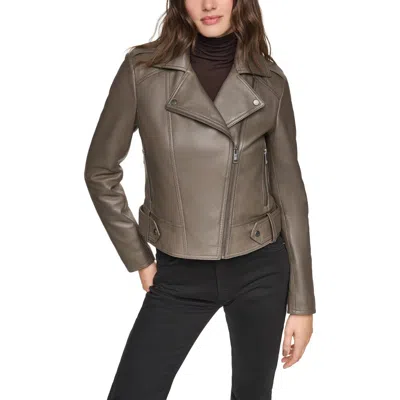 Andrew Marc Lecroy Leather Moto Jacket In Brown