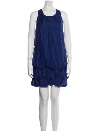 Pre-owned Andrew Marc Linen Mini Dress In Blue