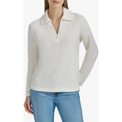 Andrew Marc Long Sleeve Polo Sweater In White