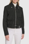 Andrew Marc Luneta Suede Trucker Jacket In Gray